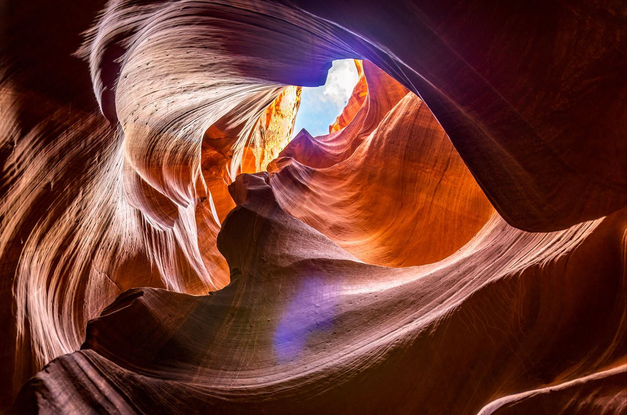 inside view of amazing sandstone formations in famous Upper Antelope Canyon near the historic town of Page at Lake Powell, American Southwest, Arizona, USA